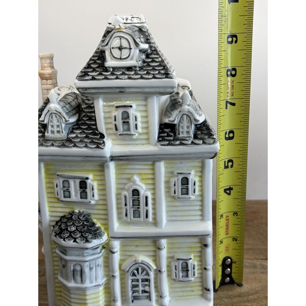 Victorian House Cookie Jar Canister Yellow Gray Vintage - Picture 11 of 14